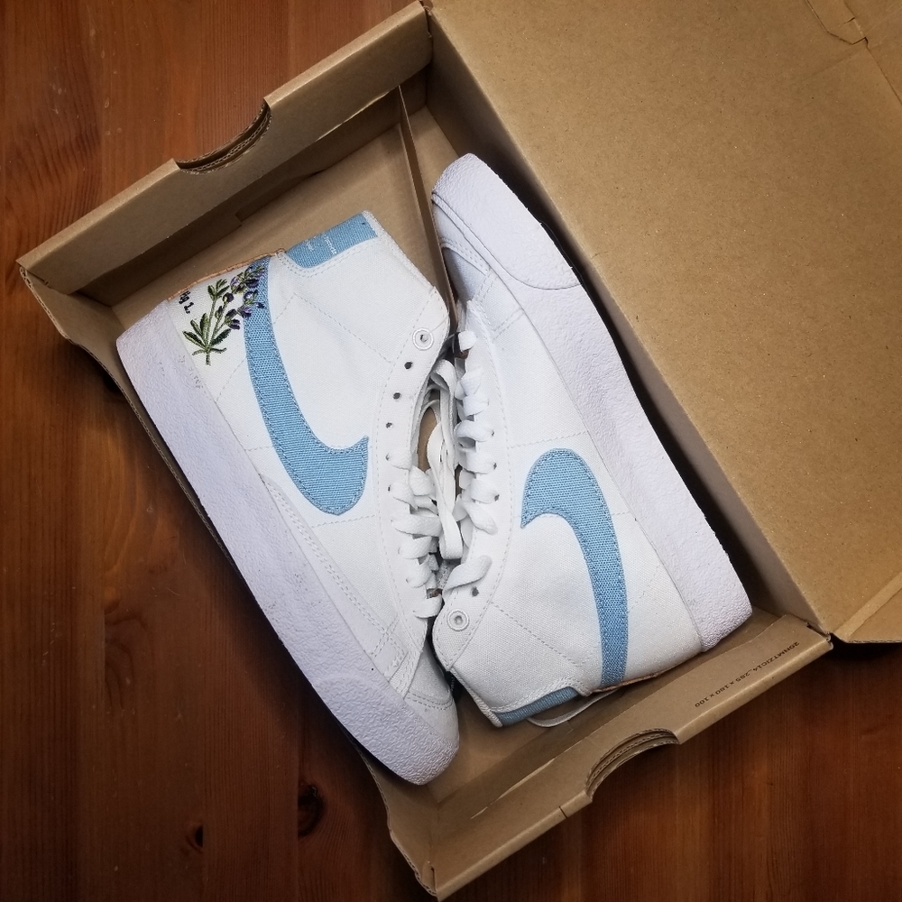 Nike Women's White & Light Blue High-Top Sneakers